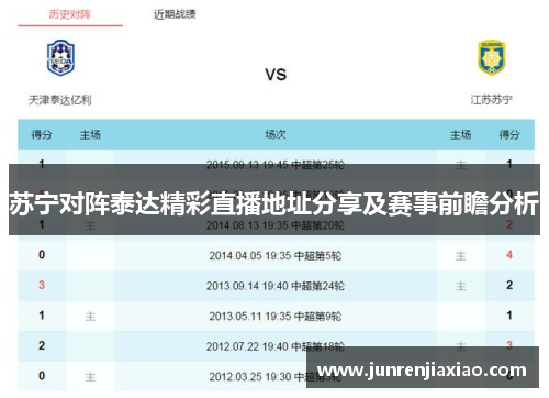 苏宁对阵泰达精彩直播地址分享及赛事前瞻分析